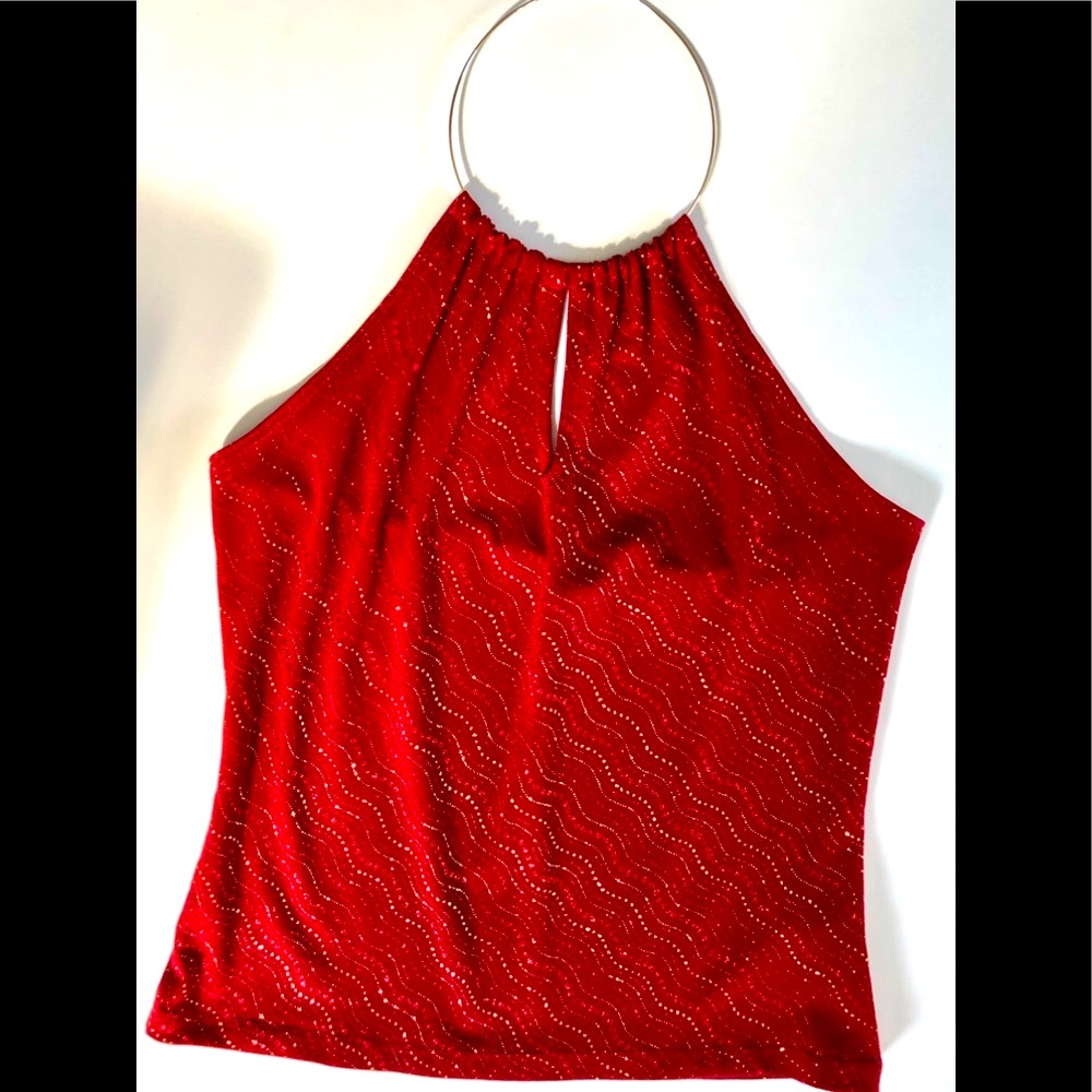 Y2K/60's Halter top gold glitter & red wire neck Knit Tankini forever 21 JuniorL
